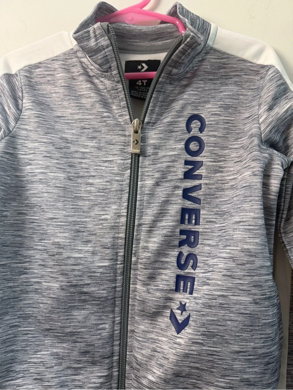Converse Kids Heather Gray Full-Zip Jacket with Navy Logo